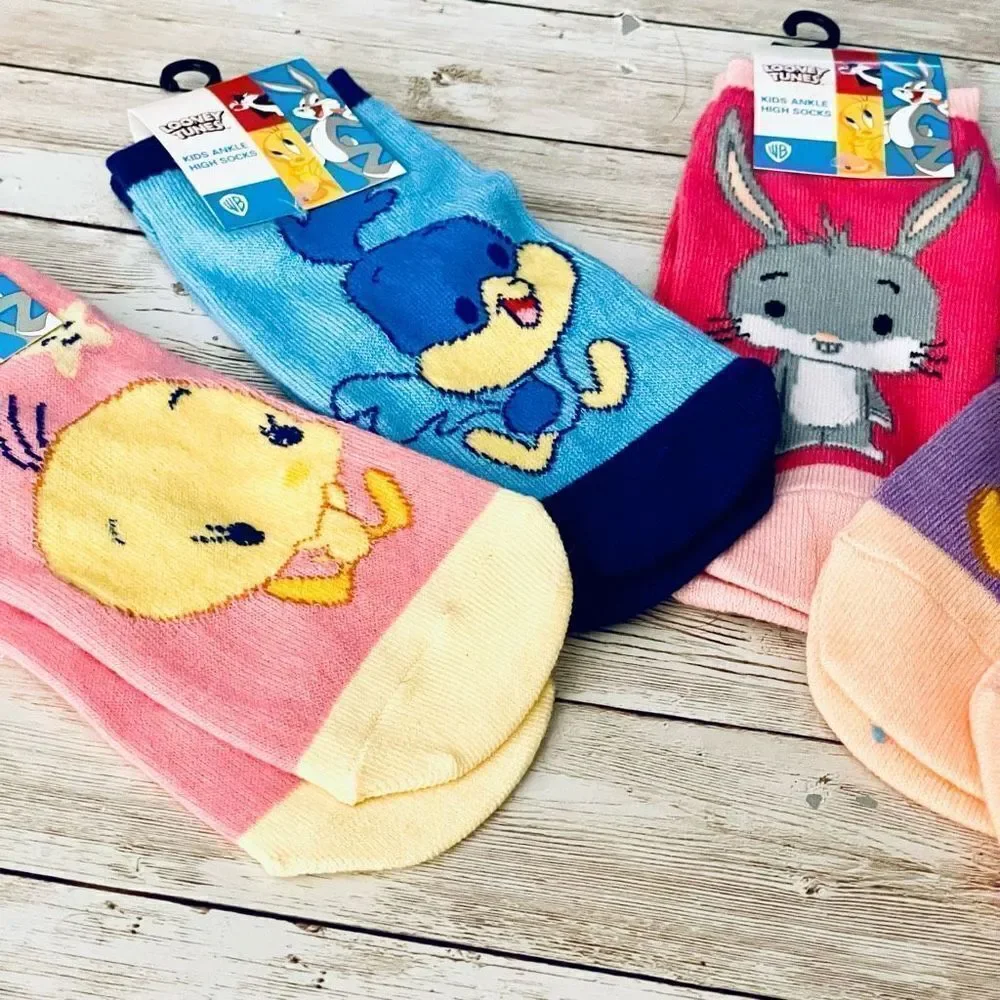 NWT WB Babies Looney Tunes Kids Girl’s 5 Pack Pink Blue Purple Ankle High Socks